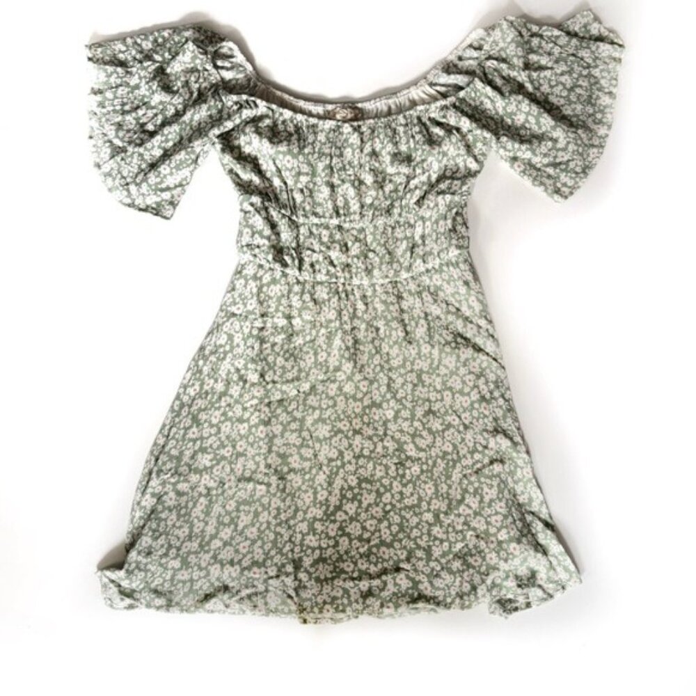Altar'd State Green and White Floral Short Sleeve Dress - XS